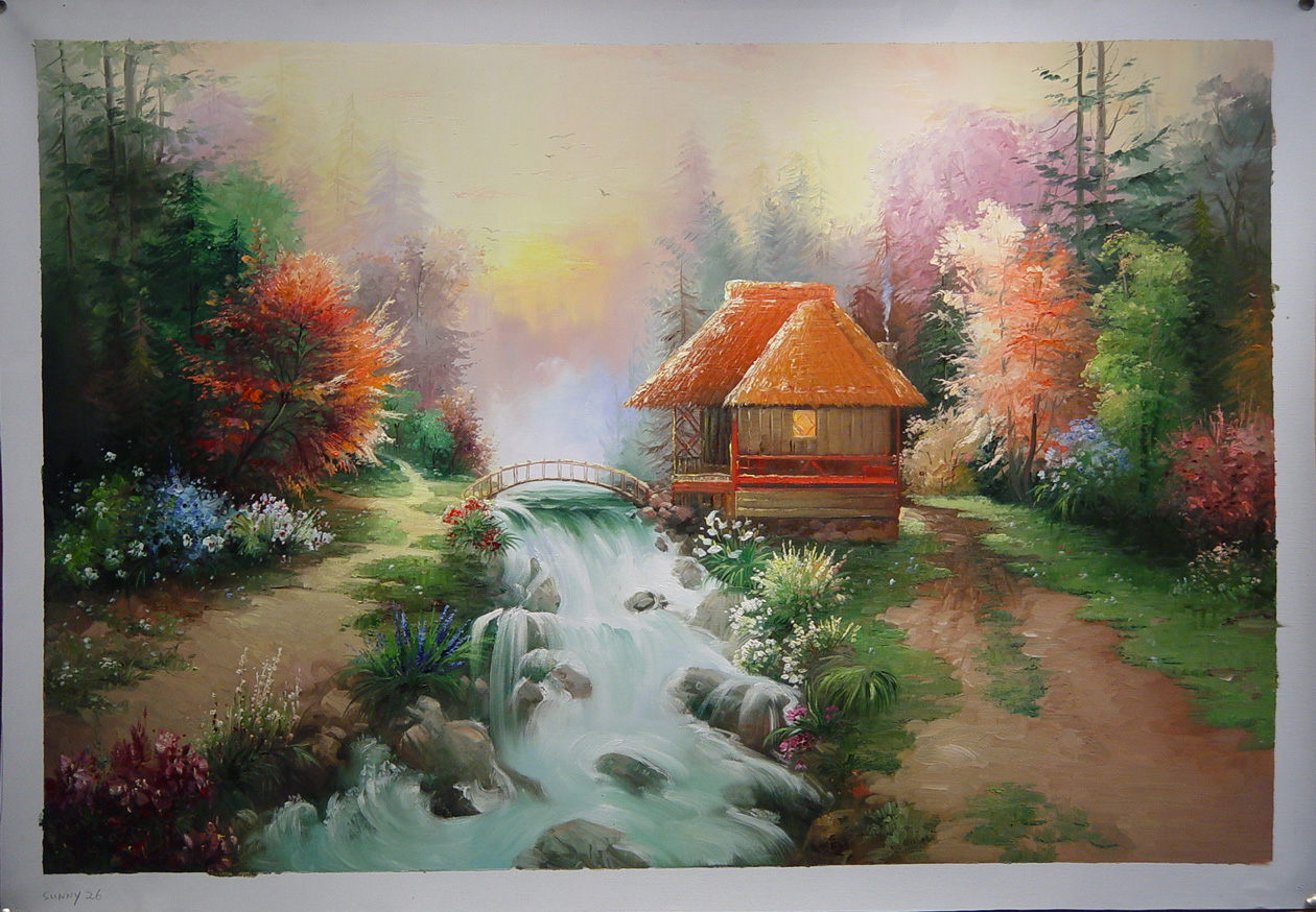 (image for) Handmade oil painting Copy paintings of famous artists Thomas Kinkade's painting,No.49